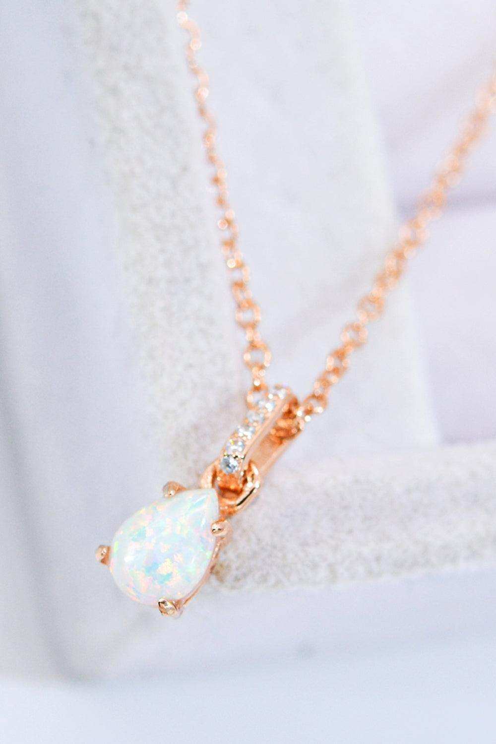 Opal Pendant 925 Sterling Silver Chain-Link Necklace - Trendsi - Flyclothing LLC