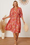 Floral Tie Neck Half Sleeve Dress - Trendsi