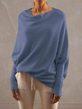 Full Size Boat Neck Batwing Sleeve Knit Top - Trendsi - Flyclothing LLC