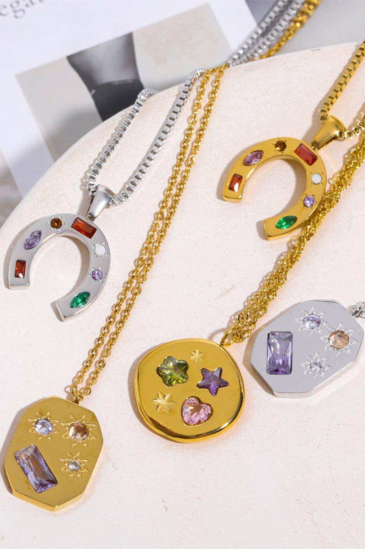 Inlaid Zircon Pendant Stainless Steel Necklace - Trendsi - Flyclothing LLC