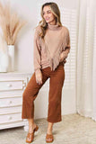 Woven Right Turtleneck Fringe Front Long Sleeve Sweater - Flyclothing LLC