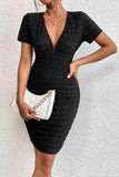 Ruched V-Neck Short Sleeve Dress - Trendsi - Flyclothing LLC