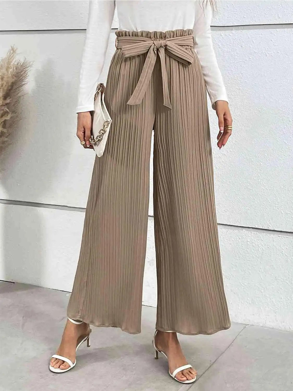 Tied Wide Leg Long Pants - Trendsi