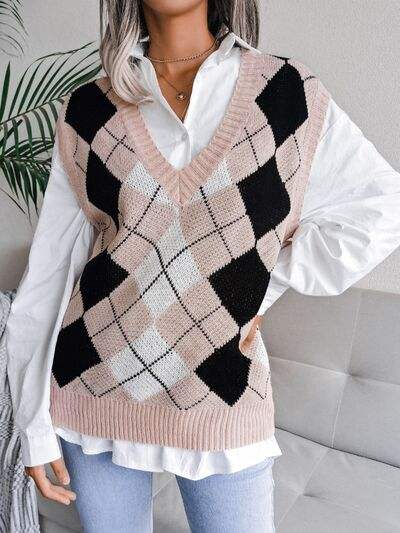 Plaid V-Neck Sweater Vest - Trendsi - Flyclothing LLC