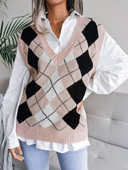 Plaid V-Neck Sweater Vest - Trendsi