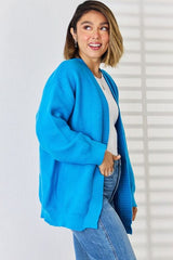 Open Front Dropped Shoulder Cardigan - Trendsi
