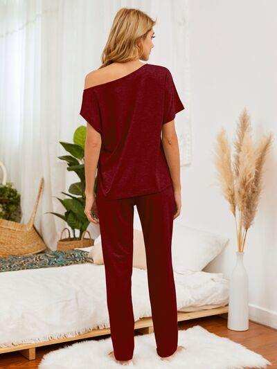 Round Neck Top and Pants Lounge Set - Trendsi - Flyclothing LLC