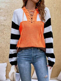 Color Block Tied Dropped Shoulder Sweater - Trendsi