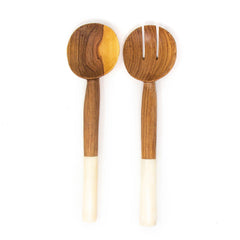 Olive Wood Salad Servers with White Bone - Jedando