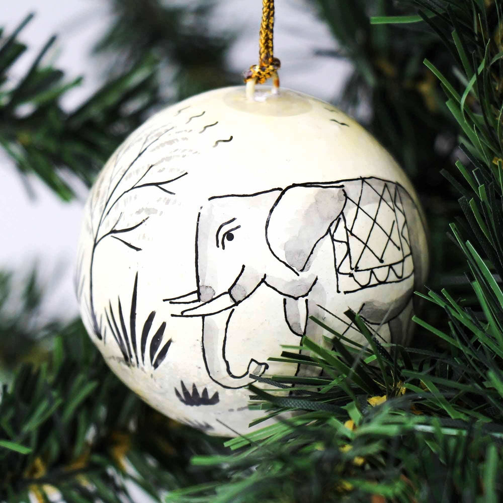 Handpainted Elephant & Bird Ornaments, Set of 2 - Asha Handicrafts - Flyclothing LLC