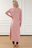 Button Up High-Low Long Sleeve Slit Cardigan - Trendsi