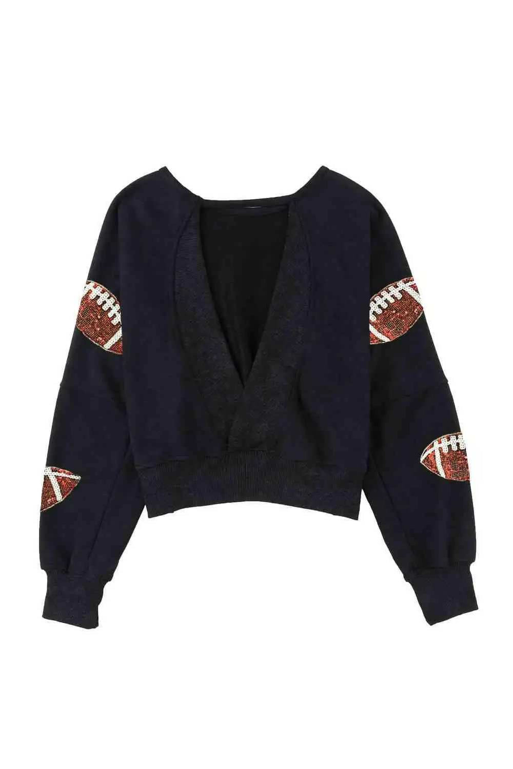Sequin Football Patch Open Back Sweatshirt - Trendsi - Flyclothing LLC