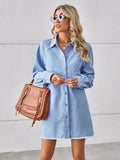 Raw Hem Button Up Denim Dress - Trendsi