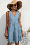 Decorative Button V-Neck Tiered Sleeveless Dress - Trendsi - Flyclothing LLC