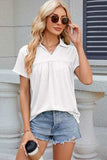 Ruched Johnny Collar Short Sleeve Blouse - Trendsi - Flyclothing LLC