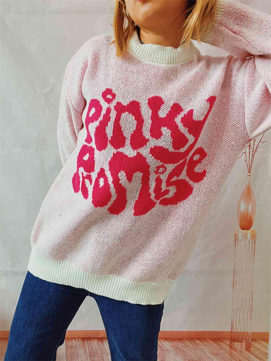 PINKY PROMISE Graphic Sweater - Trendsi