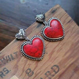 Artificial Turquoise Alloy Heart Dangle Earrings - Trendsi - Flyclothing LLC
