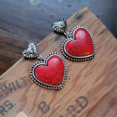 Artificial Turquoise Alloy Heart Dangle Earrings - Trendsi - Flyclothing LLC