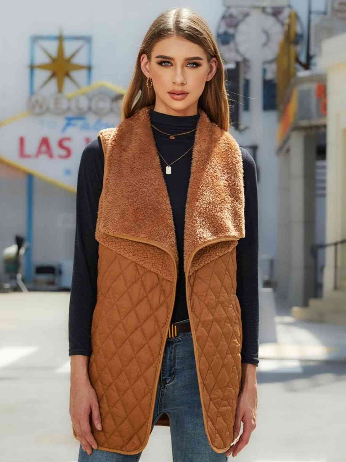 Open Front Collared Vest - Trendsi - Flyclothing LLC