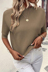 Round Neck Half Sleeve Knit Top - Trendsi - Flyclothing LLC