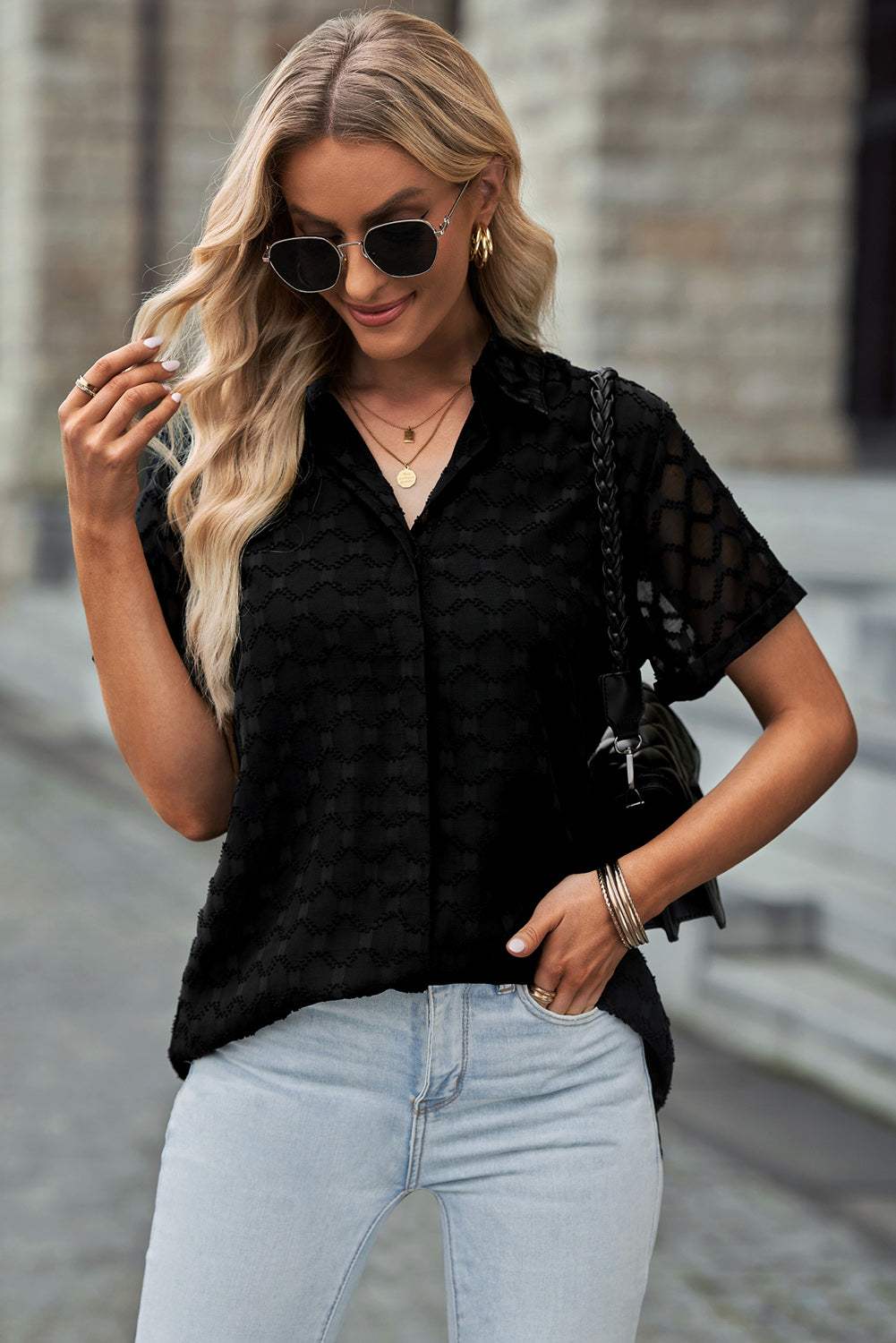 Button Up Short Sleeve Shirt - Trendsi - Flyclothing LLC