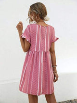 Striped Polka Dot Frill Short Sleeve Mini Dress - Trendsi - Flyclothing LLC