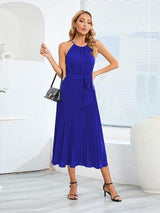 Pleated Spaghetti Strap Tie Waist Midi Dress - Trendsi - Flyclothing LLC