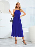 Pleated Spaghetti Strap Tie Waist Midi Dress - Trendsi