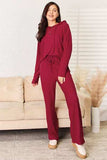 Basic Bae Full Size Ribbed Drawstring Hood Top and Straight Pants Set - Trendsi - Flyclothing LLC
