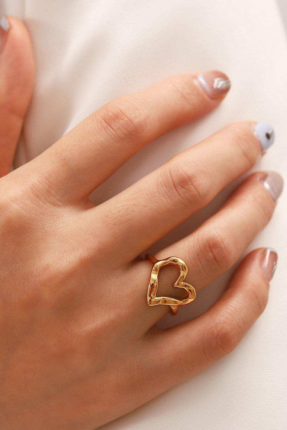 18K Gold Plated Heart-Shaped Ring - Trendsi - Flyclothing LLC