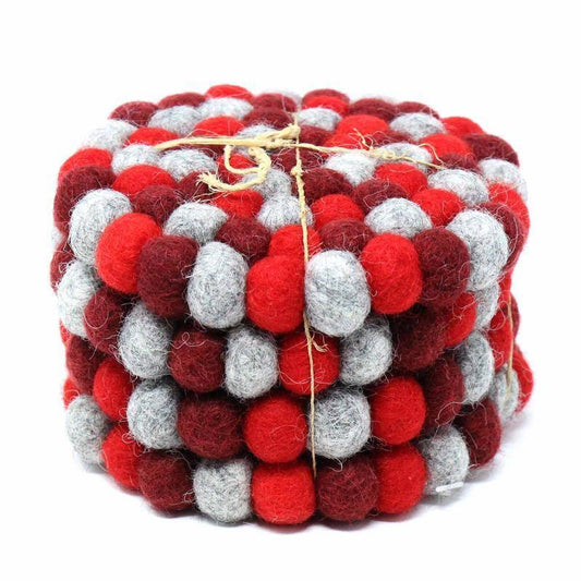 Hand Crafted Felt Ball Coasters from Nepal: 4-pack, Chakra Reds - Global Groove (T) - Global Groove