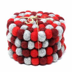 Hand Crafted Felt Ball Coasters from Nepal: 4-pack, Chakra Reds - Global Groove (T) - Global Groove