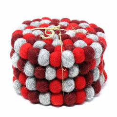 Hand Crafted Felt Ball Coasters from Nepal: 4-pack, Chakra Reds - Global Groove (T) - Flyclothing LLC