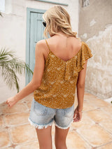 Polka Dot Ruffle Trim Asymmetrical Tank Top - Trendsi - Flyclothing LLC