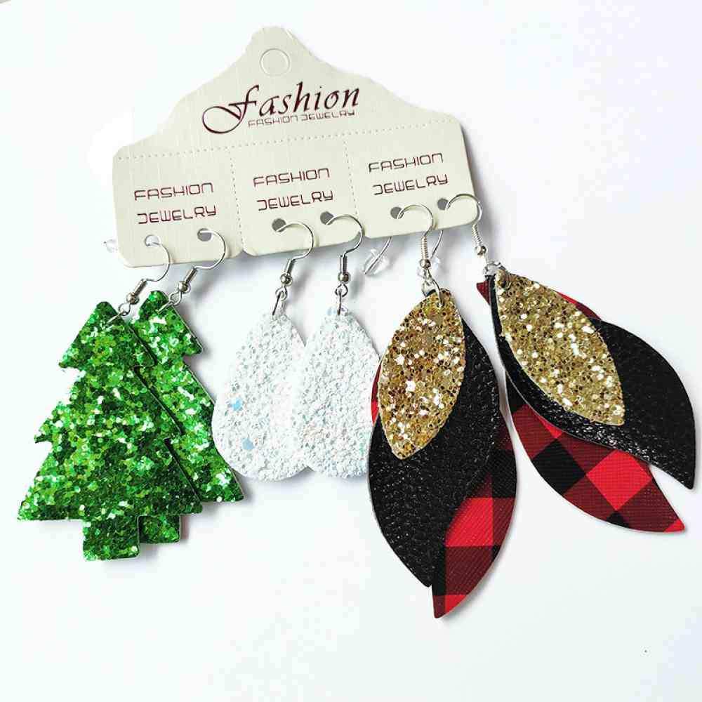 Christmas PU Earrings Set - Trendsi - Flyclothing LLC