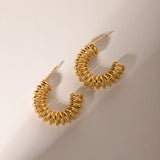 18K Gold-Plated Stainless Steel C-Hoop Earrings - Trendsi