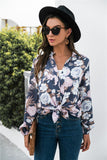 Floral Print Mock Neck Button Front Shirt - Trendsi