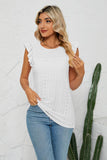 Smocked Round Neck Eyelet Top - Trendsi