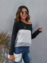 Color Block Round Neck Long Sleeve T-Shirt - Trendsi - Flyclothing LLC