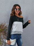 Color Block Round Neck Long Sleeve T-Shirt - Trendsi - Flyclothing LLC