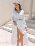 Tie Neck Long Sleeve Midi Tiered Dress - Trendsi - Flyclothing LLC