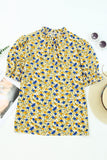 Floral Puff Sleve Keyhole Blouse - Trendsi