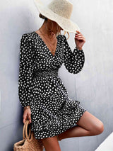 Printed Ruffle Trim Smocked Mini Dress - Trendsi - Flyclothing LLC