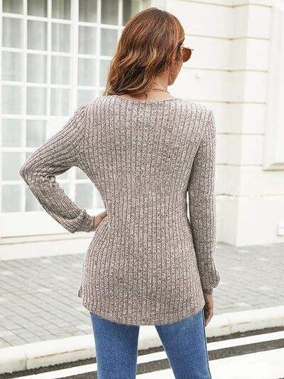 Ribbed Surplice Long Sleeve T-Shirt - Trendsi - Flyclothing LLC