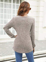 Ribbed Surplice Long Sleeve T-Shirt - Trendsi - Flyclothing LLC