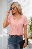 Decorative Button Scoop Neck T-Shirt - Trendsi