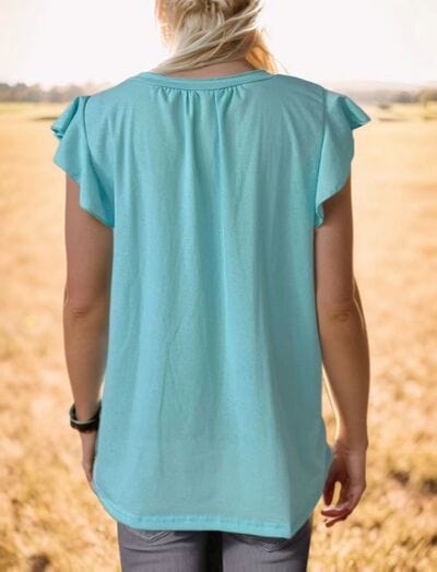 Ruffled Notched Cap Sleeve Tank - Trendsi