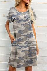 Scoop Neck Short Sleeve Pocket Dress - Flyclothing LLC