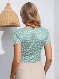 Floral Surplice Neck Short Sleeve Top - Trendsi