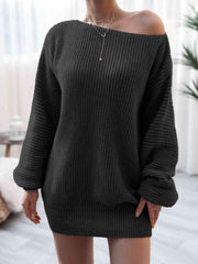 Rib-Knit Mini Sweater Dress - Trendsi
